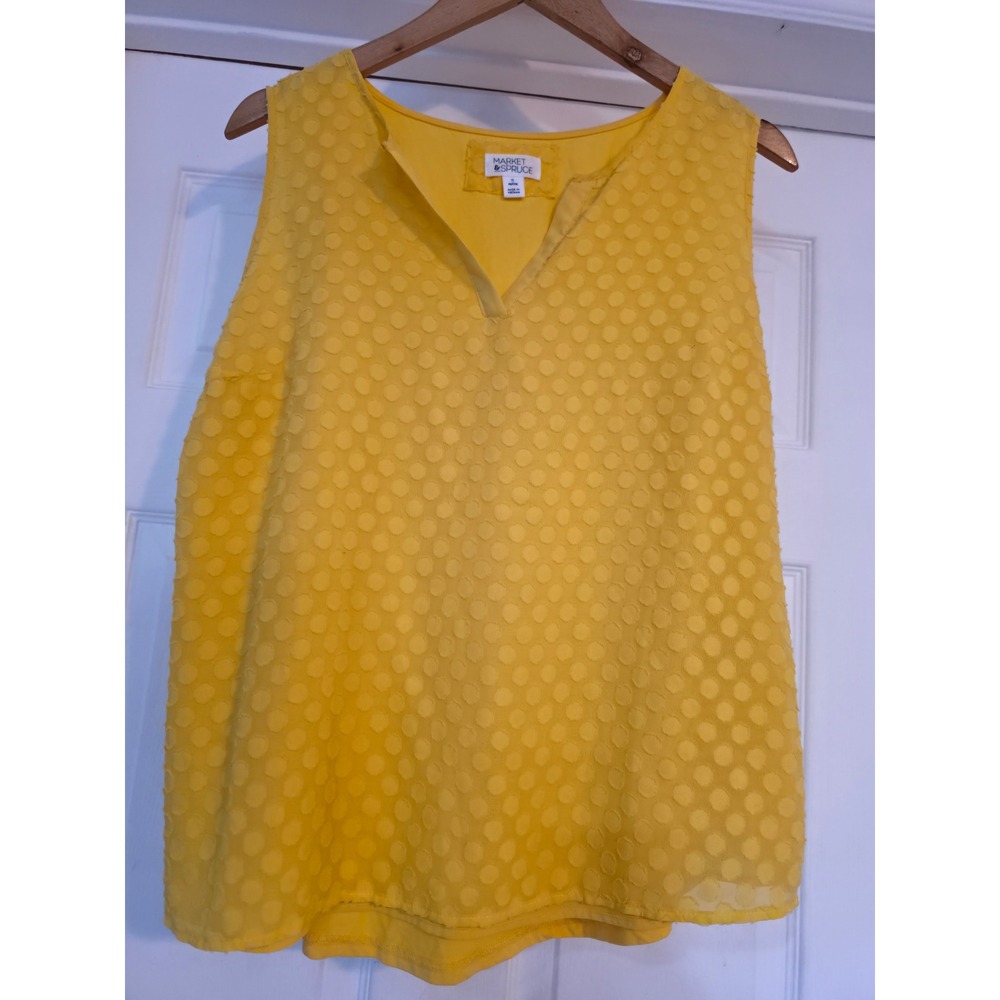 Market & Spruce Yellow Swiss Dot Split Neck Sleeveless Blouse Petite Small